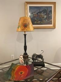 Kakadu Hand Painted Wooden Bowl, Wire Bull Sculpture, Native American "Story Teller" Figure  