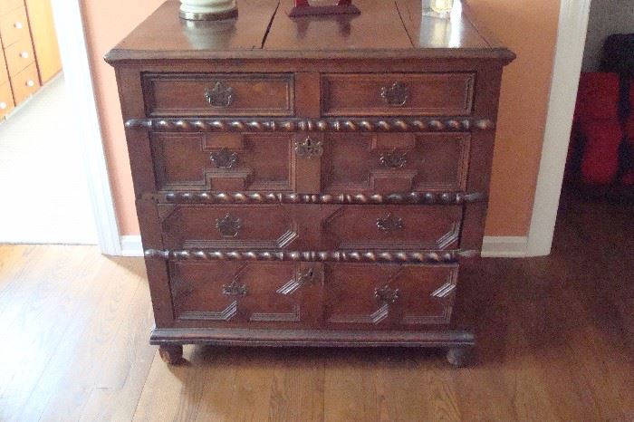 17th century four drawer chest. Altered in size but still a very desirable European chest. 