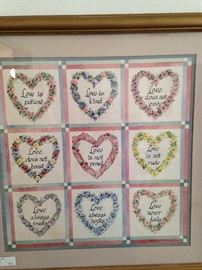 Hand stitched verses from I Corinthians 13 ("The love chapter of the Bible")
