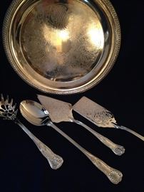 Silver plate tray and serving pieces