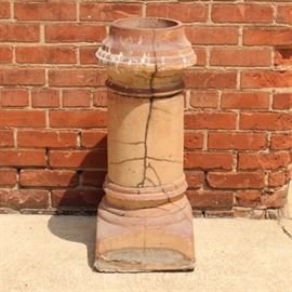 Antique Terra Cotta Chimney Top: An antique terra cotta chimney top. This rustic piece still has much of it’s natural terra cotta coloring present.