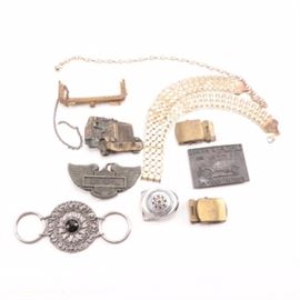 Belt Buckles Assortment With Handbag Frame and Necklace