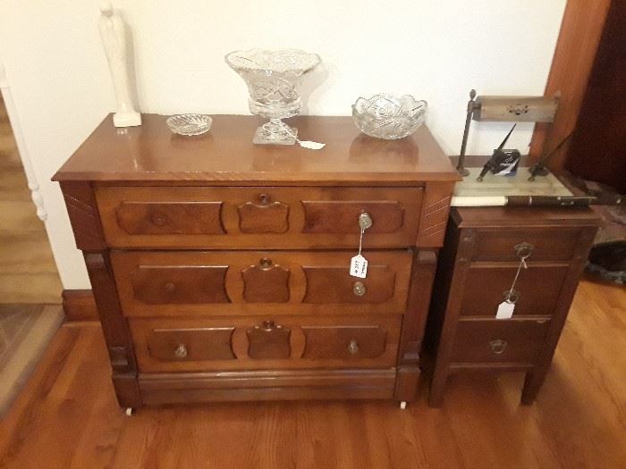 Stunning Antique 3 drawer dresser with burl wood raised panels