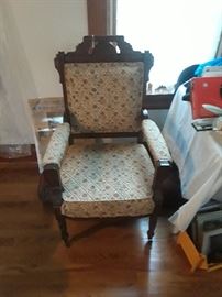 Antique Wood carved upholstered chair