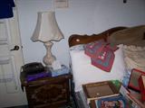 NIGHT STAND, LAMP, BED