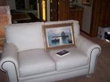 LEATHER LOVESEAT & SEASCAPE