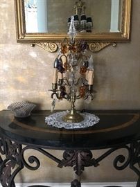 Pair glass fruit lamps