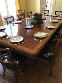 Banded and burled dining table