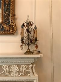 Pair glass fruit candleabras