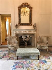 PAIR French style gold gilt and cream colored arm chairs