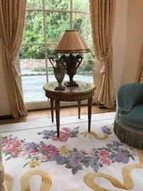 PAIR marble inset round end tables