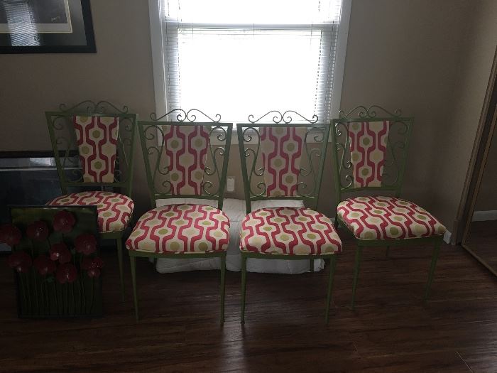4 70s Metal chairs newly upholstered