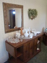 Large Wall Mirror~Vintage Sideboard~Glassware