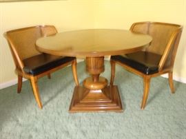 Mid Century Barrel Cane Chairs w/ Gorgeous Solid Wood Pedistal Table (See next photo for table top detail)