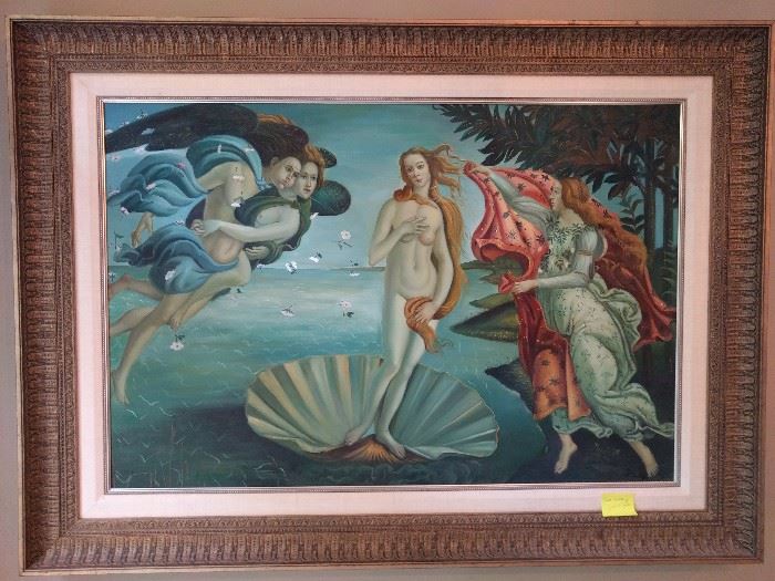 Very nice, hand painted copy of the original "The Birth of Venus" by Sandro Botticelli.