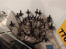 12-Light metal chandelier, fallen from grace.