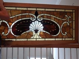 Very nice, antique framed stained glass panel; measures 4' 6" x 1' 9".I8731
