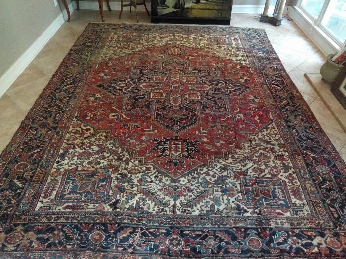 Gorgeous vintage Persian Heriz, hand woven, 100% wool face, measures 10' x 13'.