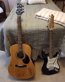 AUTOGRAPHED ACOUSTIC GUITAR AND ELECTRIC GUITAR