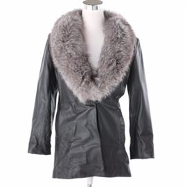 Marvin Richards Leather Coat with Russian Fox Fur Trim