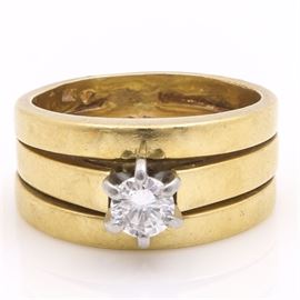 18K Yellow Gold and Platinum Solitaire Diamond Ring