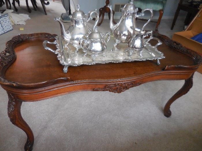 Vintage Hand Carved Mahogany Cocktail Table.