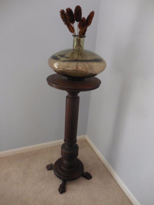 Antique Hand Carved Claw Footed Mahogany Pedestal