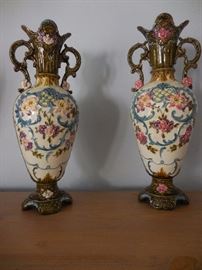 Vintage Hand Painted (1 is damaged) Tall Italian style vases