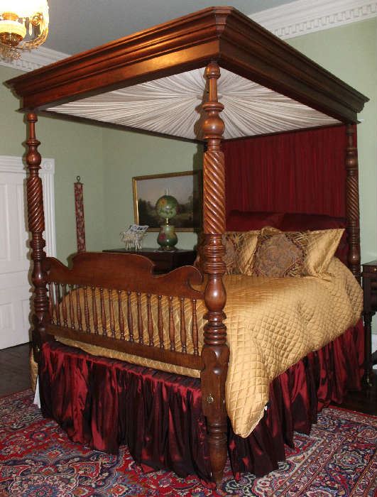 36 - Early TN cherry turn post full tester bed, queen size, furnishing from Adams French  Mansion, Aberdeen, MS, 8 ft. 1  in T, 65 in. W.