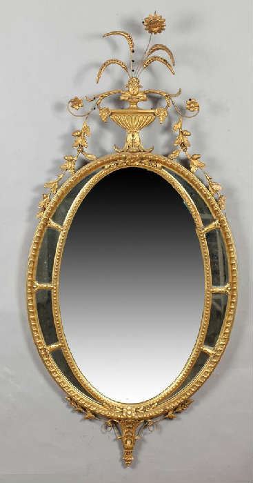 22 - Rare Pair of 19th Century Ornate Giltwood Oval Mirrors,  4 ft. T, 22  in. W.