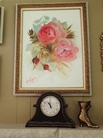 FLORAL PICTURES - MANTEL CLOCK  - BRASS BOOT