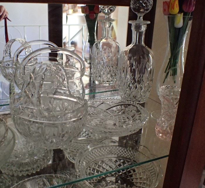 ASSORTED GLASSWARE - COLLECTIBLES - CRYSTAL - CUT GLASS - HAND PAINTED GLASS