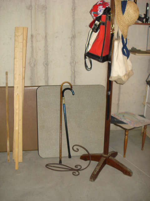 tables, canes, coat racks, bags and purses