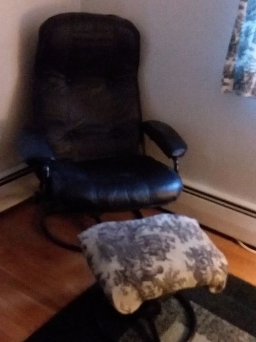 Leather chair and ottoman foot stool