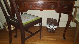 Desk & Needlepoint Cushioned Chair