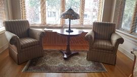 Pair of Chairs, Carpet, Table & Lamp