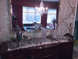 VINTAGE MARTINI SET, CRYSTAL DECANTER AND GLASS SET, LARGE VINTAGE CRYSTAL VASE