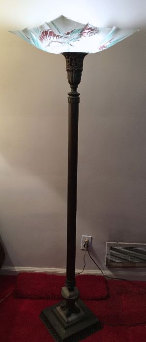 ANTIQUE, TORCHE` FLOOR LAMP WITH ORIGINAL SHADE