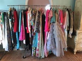 RACKS OF VINTAGE FASHIONS FROM THE 1940'S TO THE 1980'S!, FURS TOO