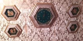 HALL CLOCK AND PICTURES