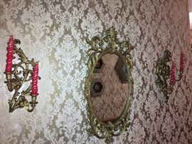 VINTAGE SYRACO WOOD MIRROR/ SCONCE SET