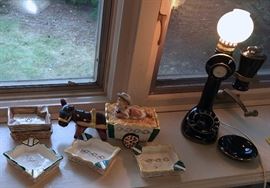 LIGHTED, "BAR PHONE" ASH TRAY/LIGHTER, 1950'S ASH TRAY SET