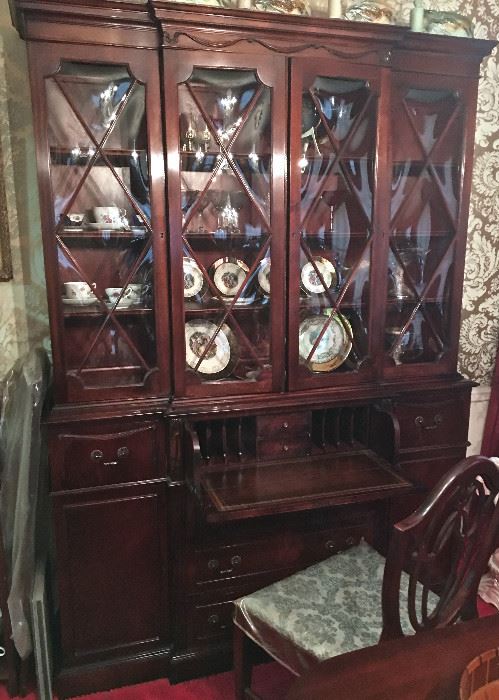 MAHOGANY 'BUBBLE GLASS' SECRETARY CHINA CABINET 