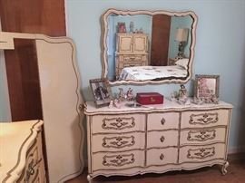 "TEEN" SIZE DRESSER, MIRROR AND HEADBOARD...GREAT FOR SHABBY CHIC!!!