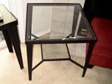 Metal base side table with tile shelf. Has matching sofa table and coffee table.