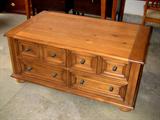 Very large rustic pine coffee table with drawers.