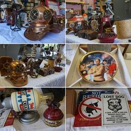 Vintage beer paraphernalia, vintage signage, Star Trek collector's plate, misc. vintage ashtrays, clocks, decorations 