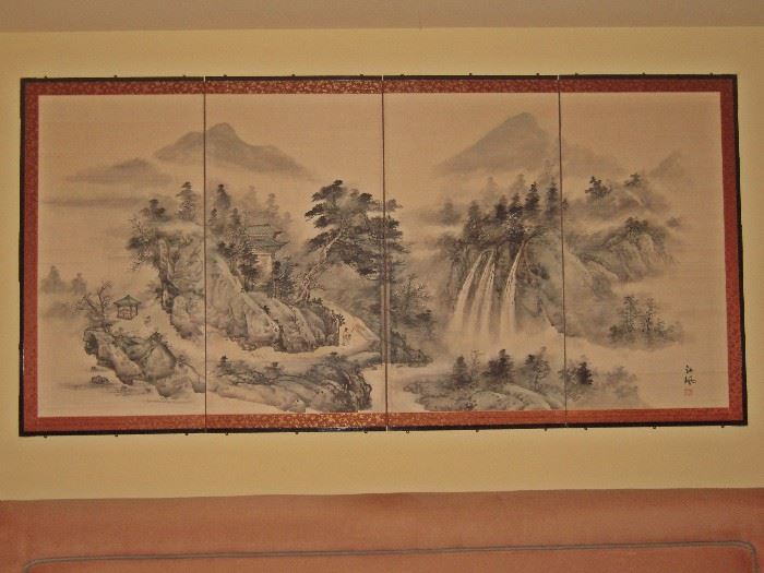Classic Oriental 4 panel bi-fold screen.