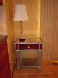 This mirrored nightstand is one of TWO.  The  glass lamp is also one of TWO.