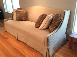 Custom Heavy Gauge Linen Couch with Nailhead Accents in Beautiful Condition.